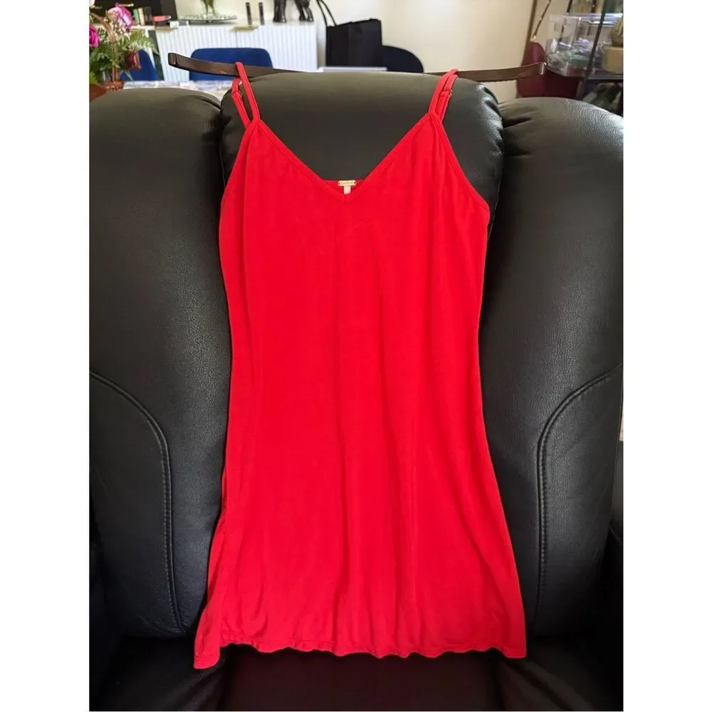 Free People Women Red Adjustable Strap Slip Lounge Mini Dress XS Boho Casual